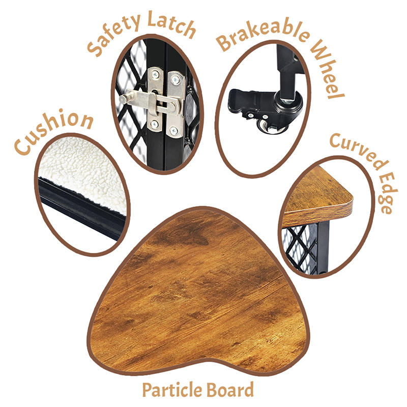 Gaya perabot sangkar anjing kayu besar dengan roda & kusyen Gaya perabot sangkar anjing kayu besar dengan roda & kusyen