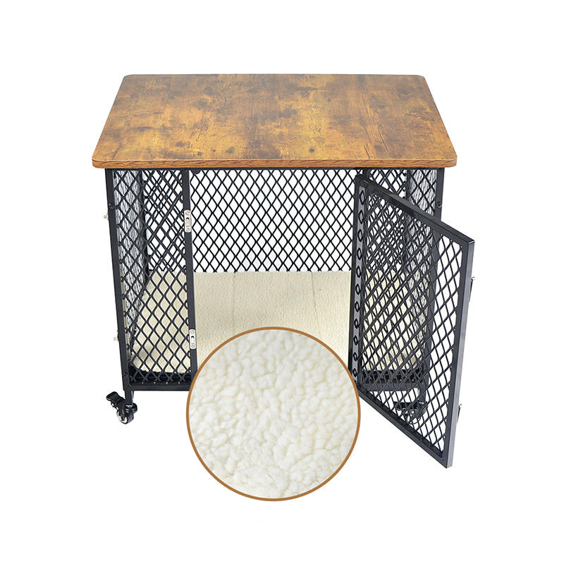 Gaya perabot sangkar anjing kayu besar dengan roda & kusyen Gaya perabot sangkar anjing kayu besar dengan roda & kusyen