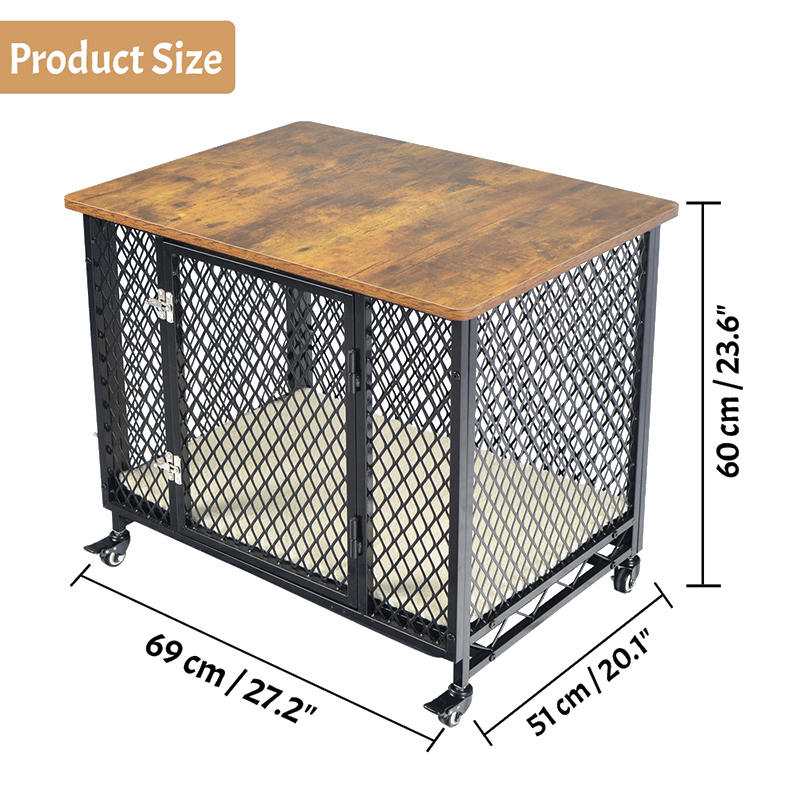 Gaya perabot sangkar anjing kayu besar dengan roda & kusyen Gaya perabot sangkar anjing kayu besar dengan roda & kusyen