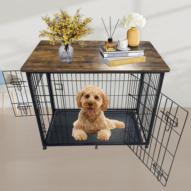 Sangkar anjing perabot kayu besar dengan dulang yang boleh ditanggalkan Sangkar anjing perabot kayu besar dengan dulang yang boleh ditanggalkan