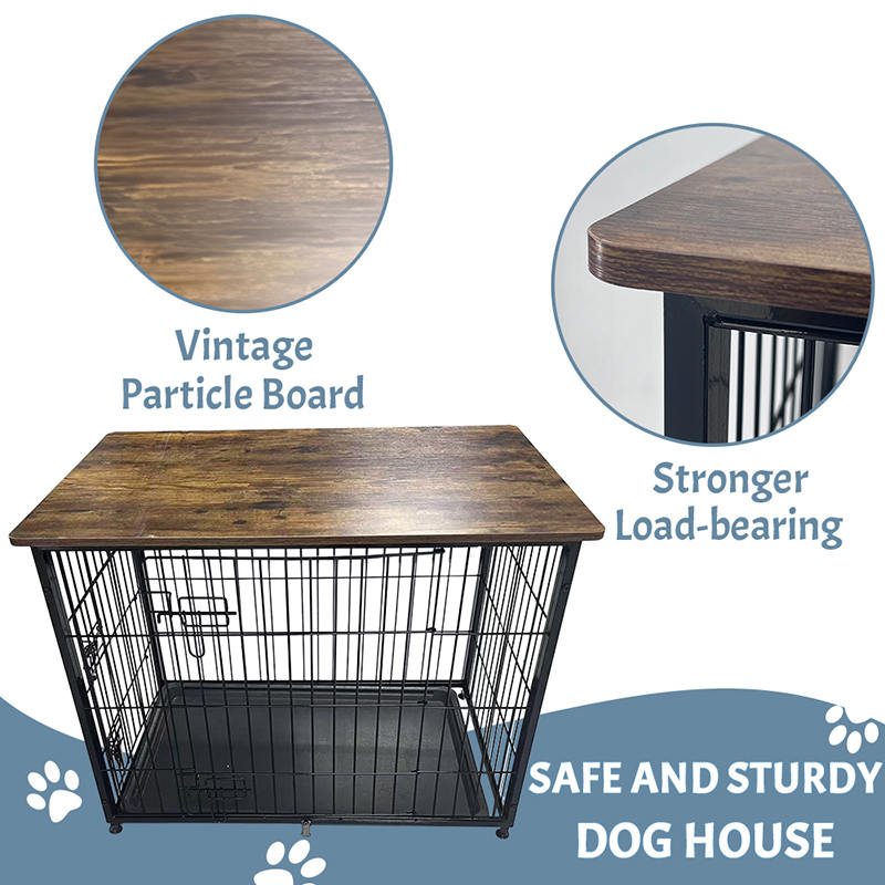Sangkar anjing perabot kayu besar dengan dulang yang boleh ditanggalkan Sangkar anjing perabot kayu besar dengan dulang yang boleh ditanggalkan
