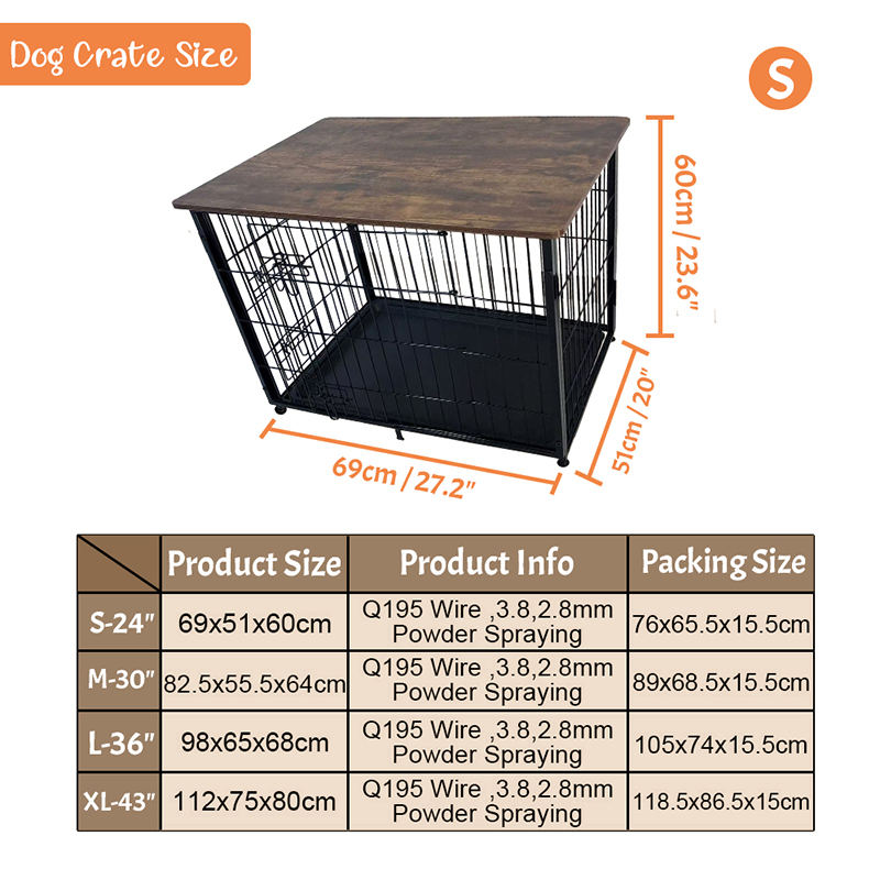 Sangkar anjing perabot kayu besar dengan dulang yang boleh ditanggalkan Sangkar anjing perabot kayu besar dengan dulang yang boleh ditanggalkan