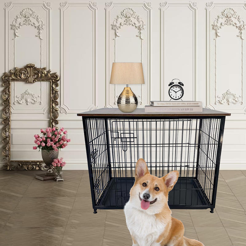 Sangkar anjing perabot kayu besar dengan dulang yang boleh ditanggalkan Sangkar anjing perabot kayu besar dengan dulang yang boleh ditanggalkan
