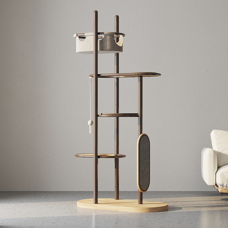 Lantai ke siling tinggi getah kayu kucing pokok menara kondo dengan bakul tidur Lantai ke siling tinggi getah kayu kucing pokok menara kondo dengan bakul tidur