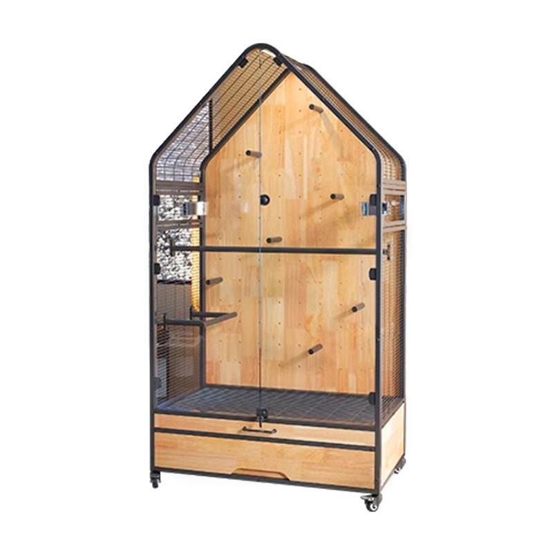 Sangkar kayu & keluli besar boleh tanggal diy villa nuri burung pembiakan burung dengan roda berdiri