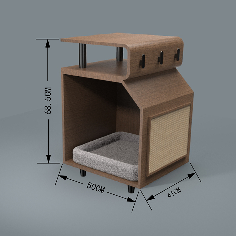 Katil haiwan peliharaan kayu katil dengan papan menggaru Katil haiwan peliharaan kayu katil dengan papan menggaru