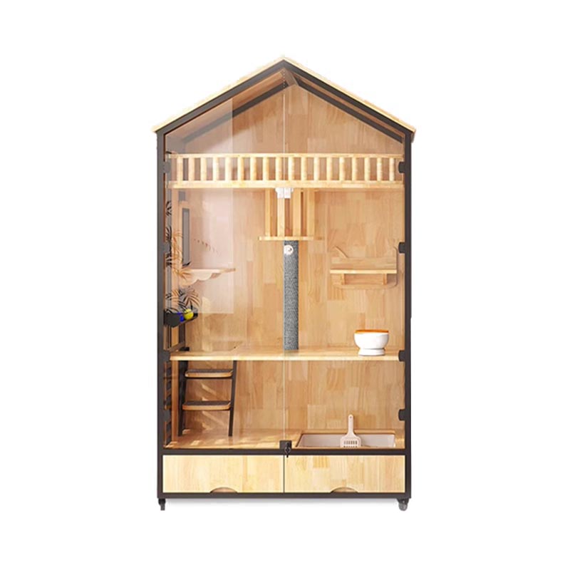 Menara Pohon Kucing Dalaman Kucing Multi-Layer Wood Villa Cage
