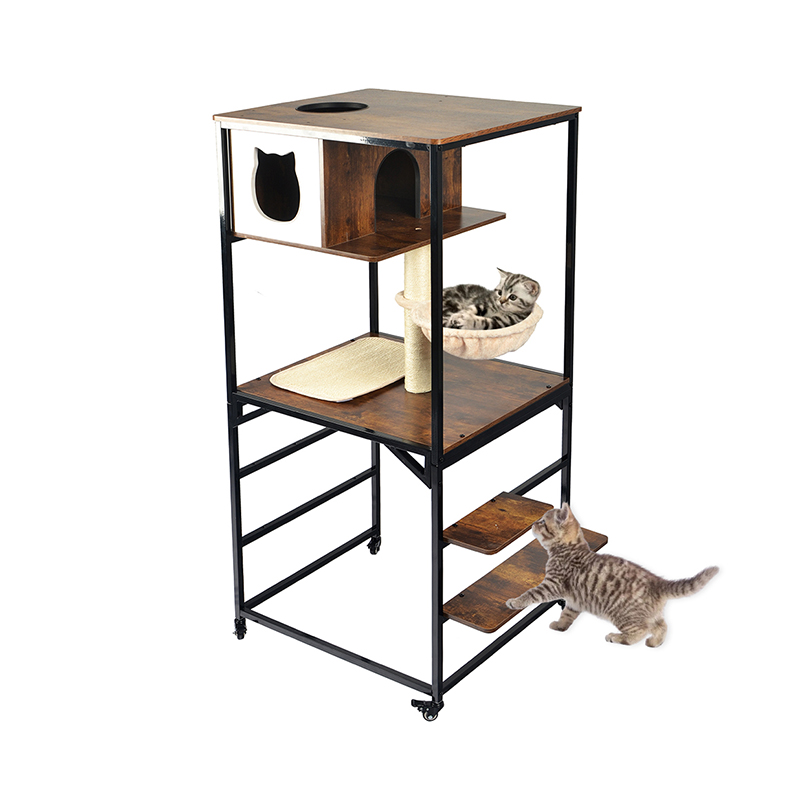 Wood & Metal Cat Tree Tree Tower Condo With Hammock