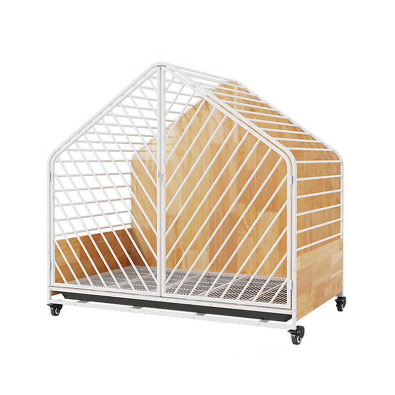 Sangkar anjing dalaman keluli kayu besar